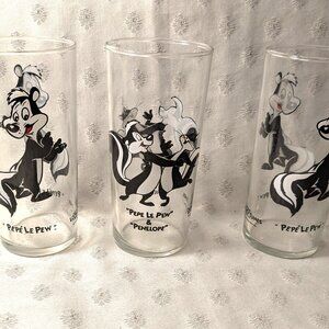 3 Pepe le Pew and Penelope Glasses 2 Designs